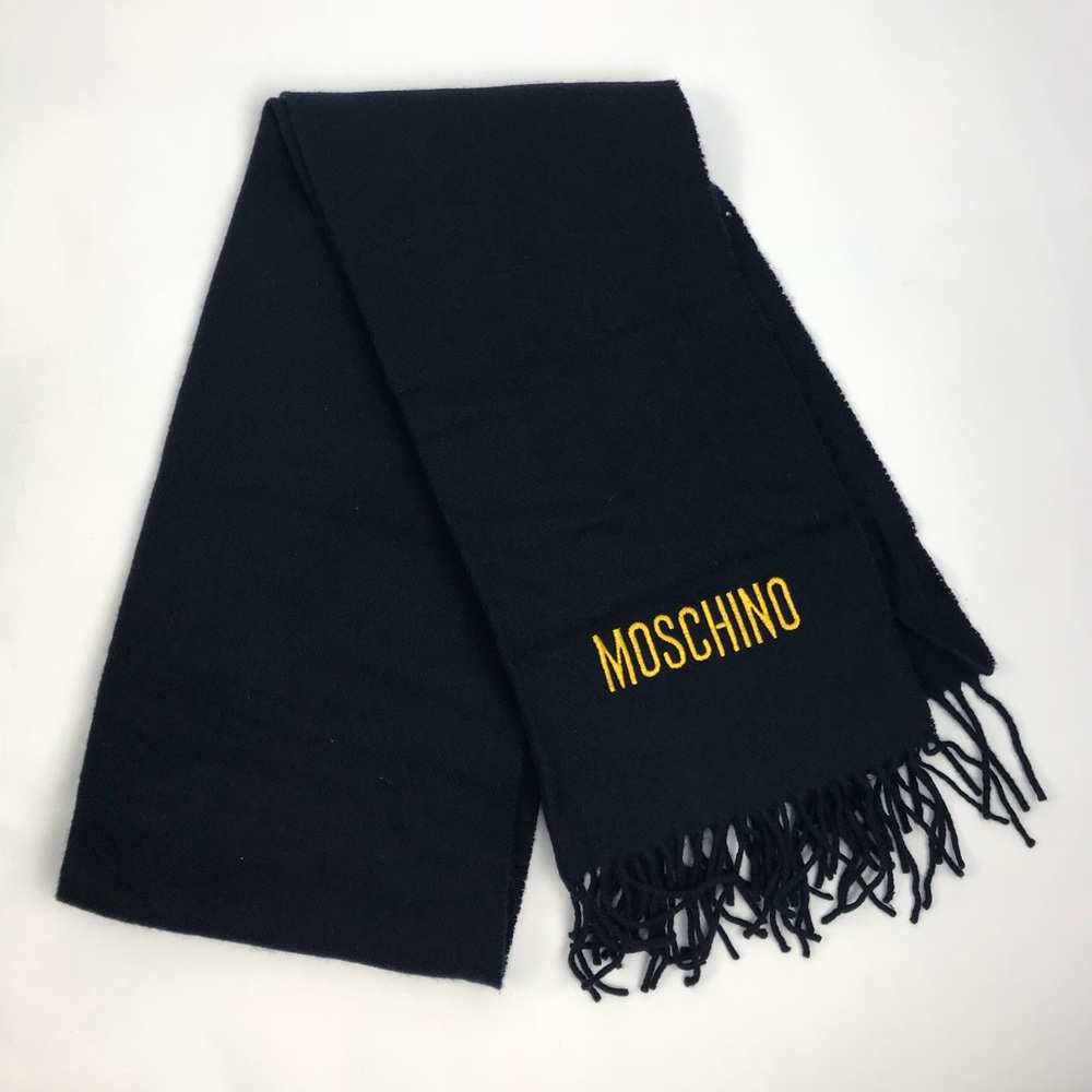 Moschino Black Lambswool Scarf NWT 58x15